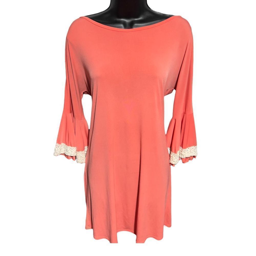 Judith March Crochet Trimmed Bell-Sleeve Dress